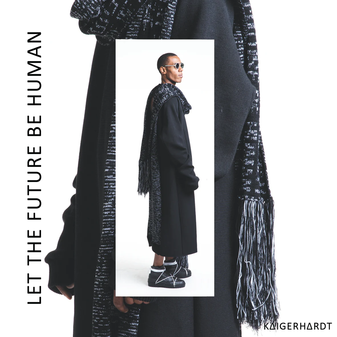 K∆IGERH∆RDT editorial look with Let the Future Be Human artwork